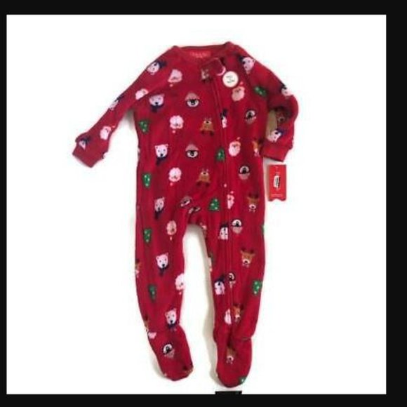 Macys Family PJs Footed Santa Pajamas Holiday Red Fleece Size 12 Mo Christmas - Picture 2 of 2